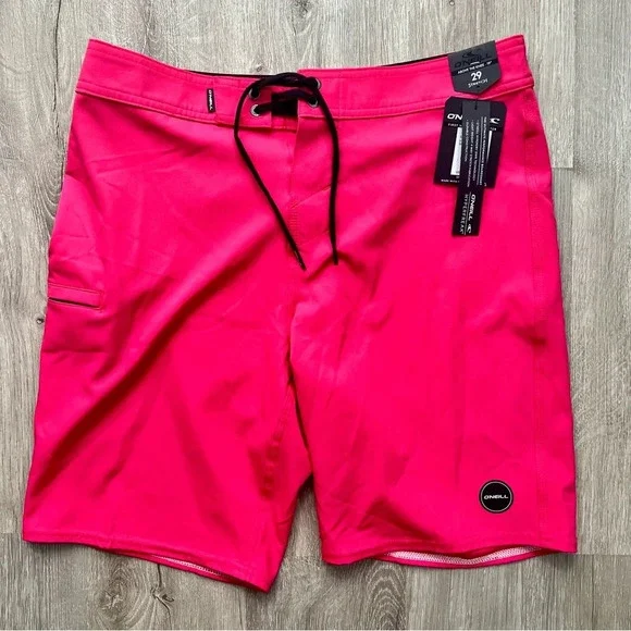 NWT O’Neill Hyperfreak Solid Pink Swim Trunk Boardshort Hyperdry Size 29 31 - Picture 2 of 8